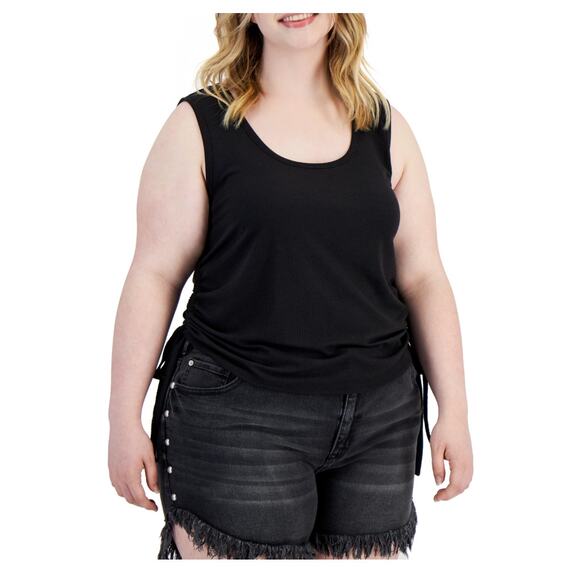 Love, Fire Ribbed Spring Purple Ruched Drawstring Side Tank NWT 2X or 3X - Picture 2 of 3